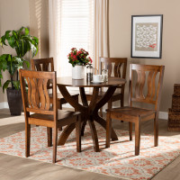 Baxton Studio Karla-Walnut-5PC Dining Set Karla Modern and Contemporary Transitional Walnut Brown Finished Wood 5-Piece Dining Set